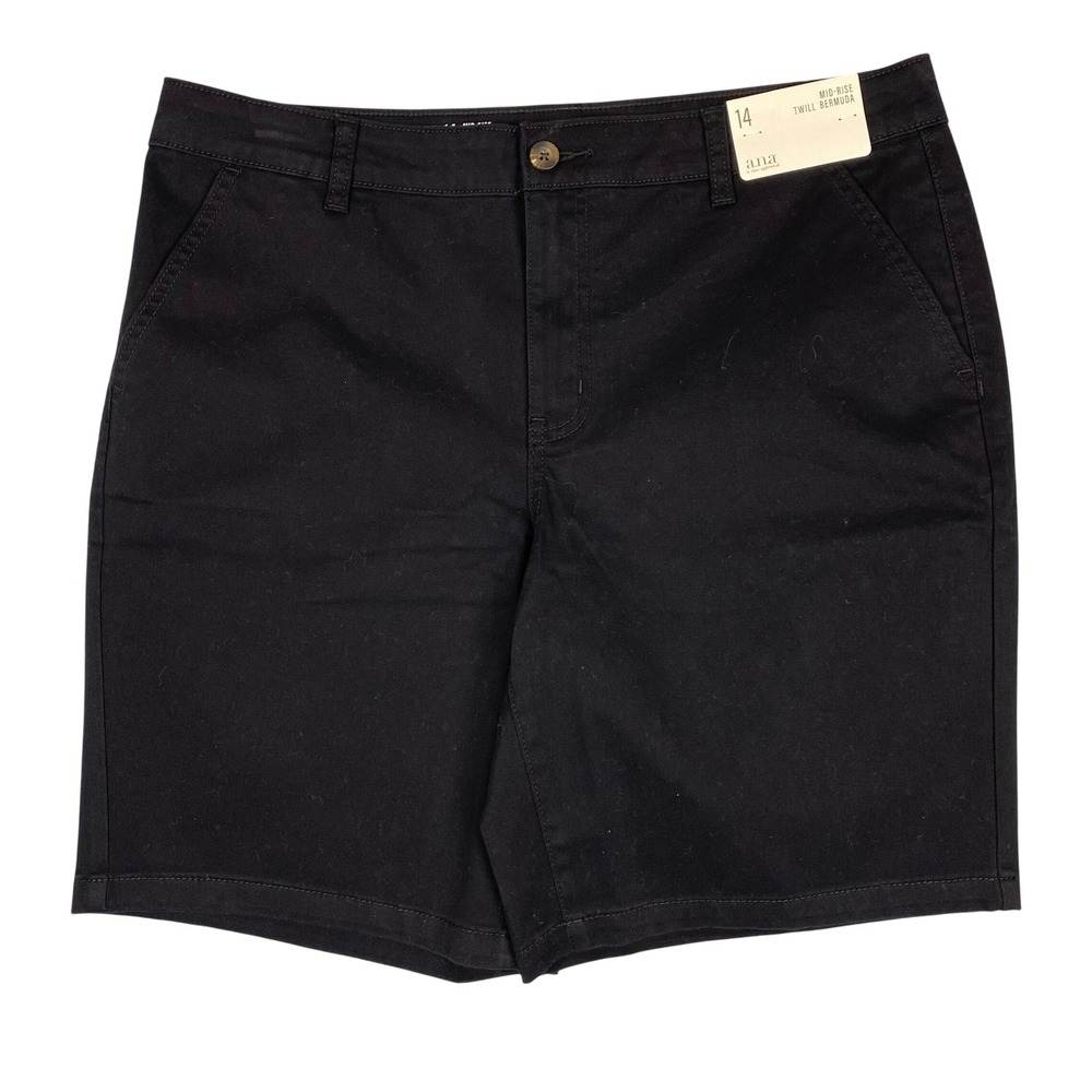 a.n.a Mid-Rise Twill Bermuda 9" Inseam Shorts Women 14 Black NWT